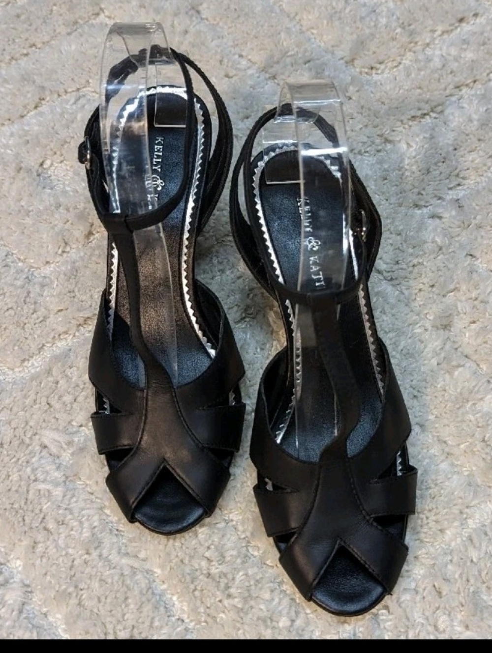 Kelly & Katie Black T-Strap Peep-Toe Heels, 7.5